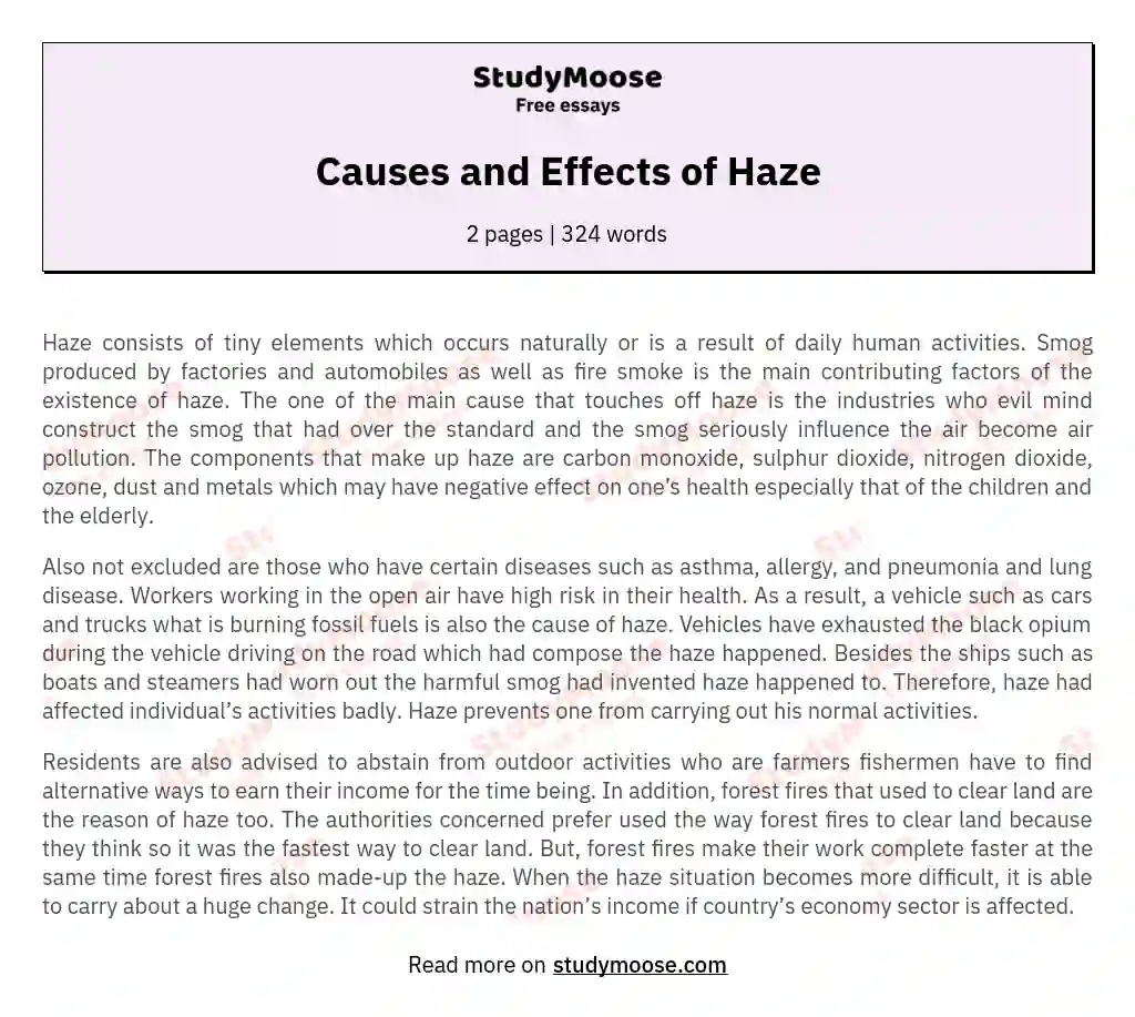 Causes and Effects of Haze essay