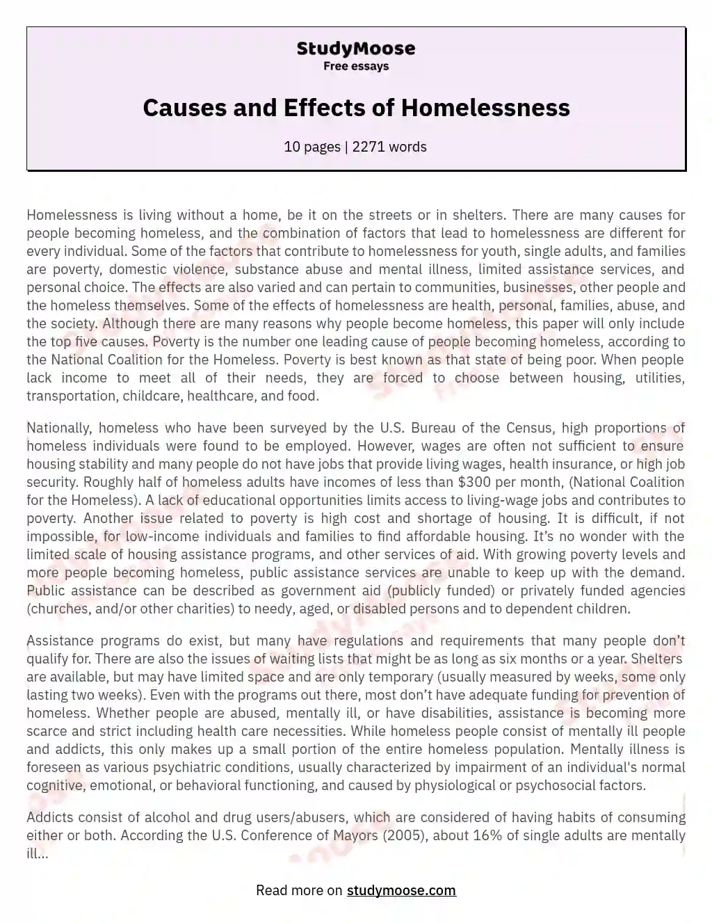 Causes and Effects of Homelessness essay