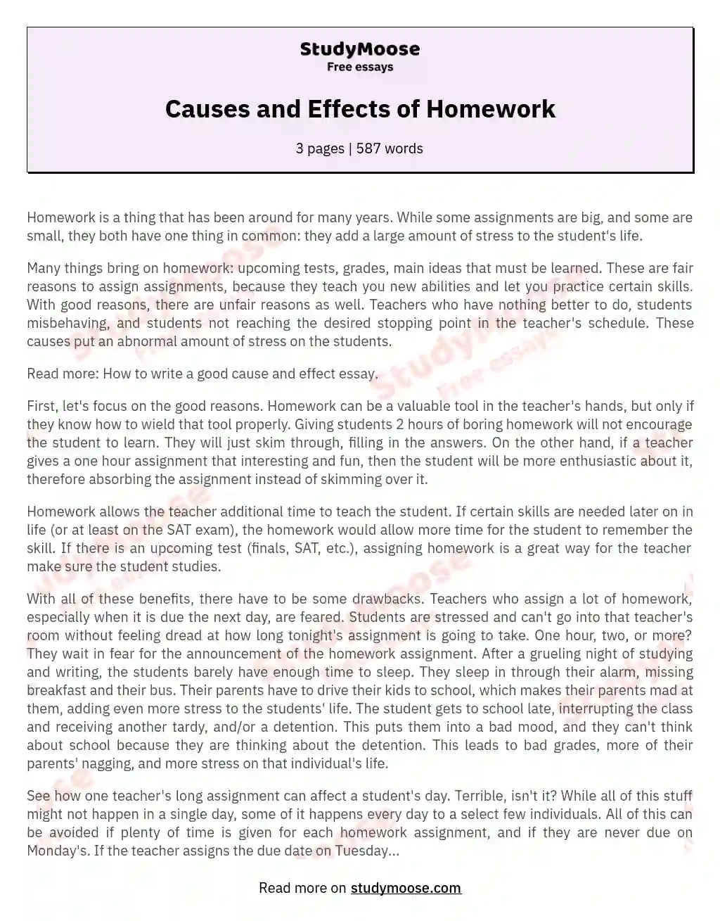 Causes and Effects of Homework essay