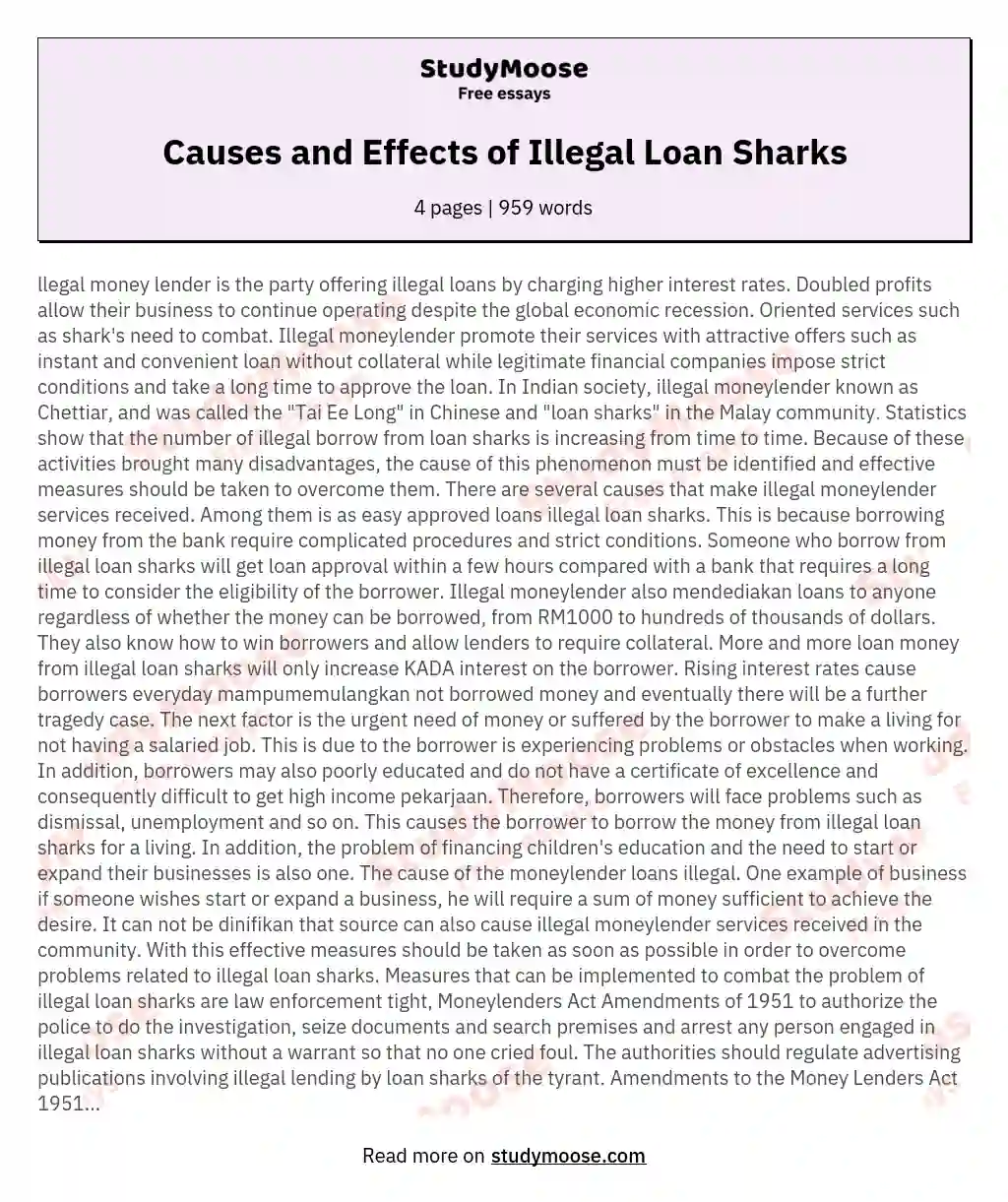 Causes and Effects of Illegal Loan Sharks essay