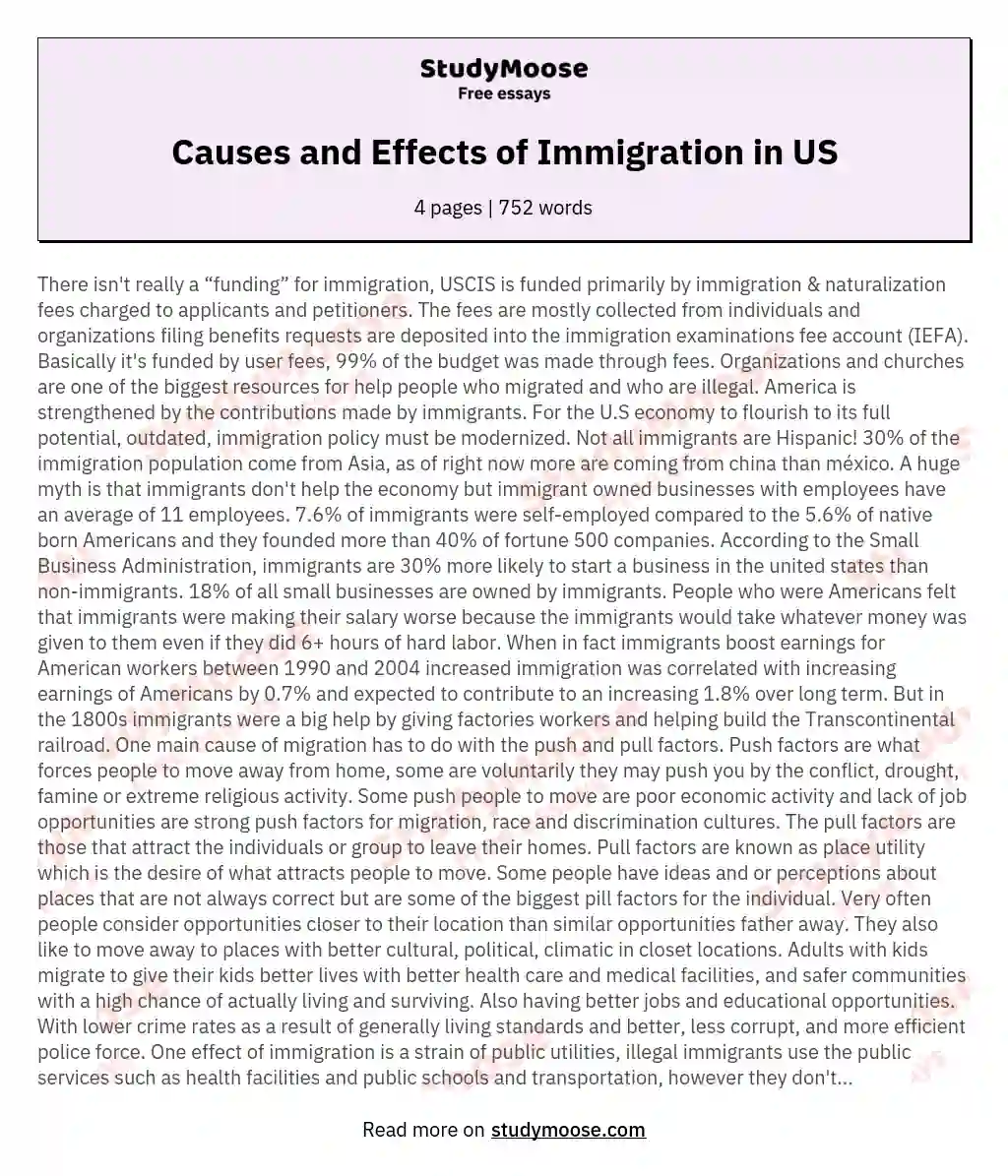 essay causes of immigration