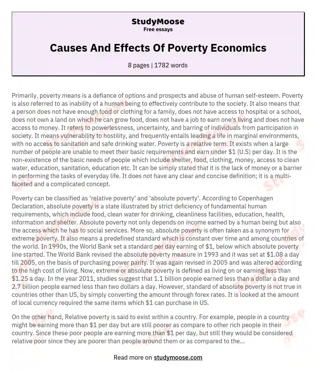 Causes And Effects Of Poverty Economics essay