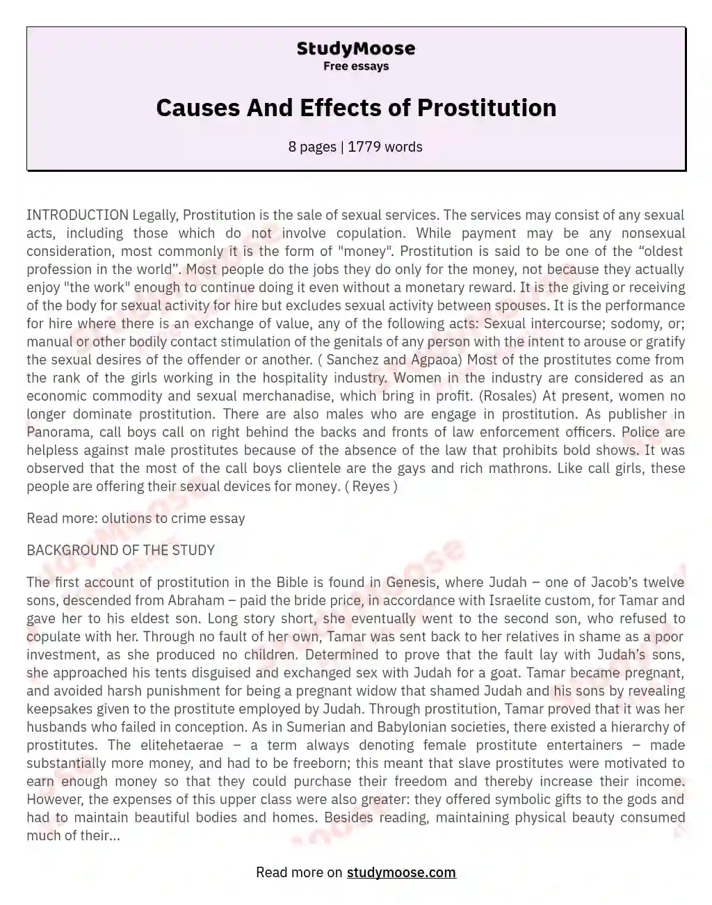 Causes And Effects of Prostitution essay