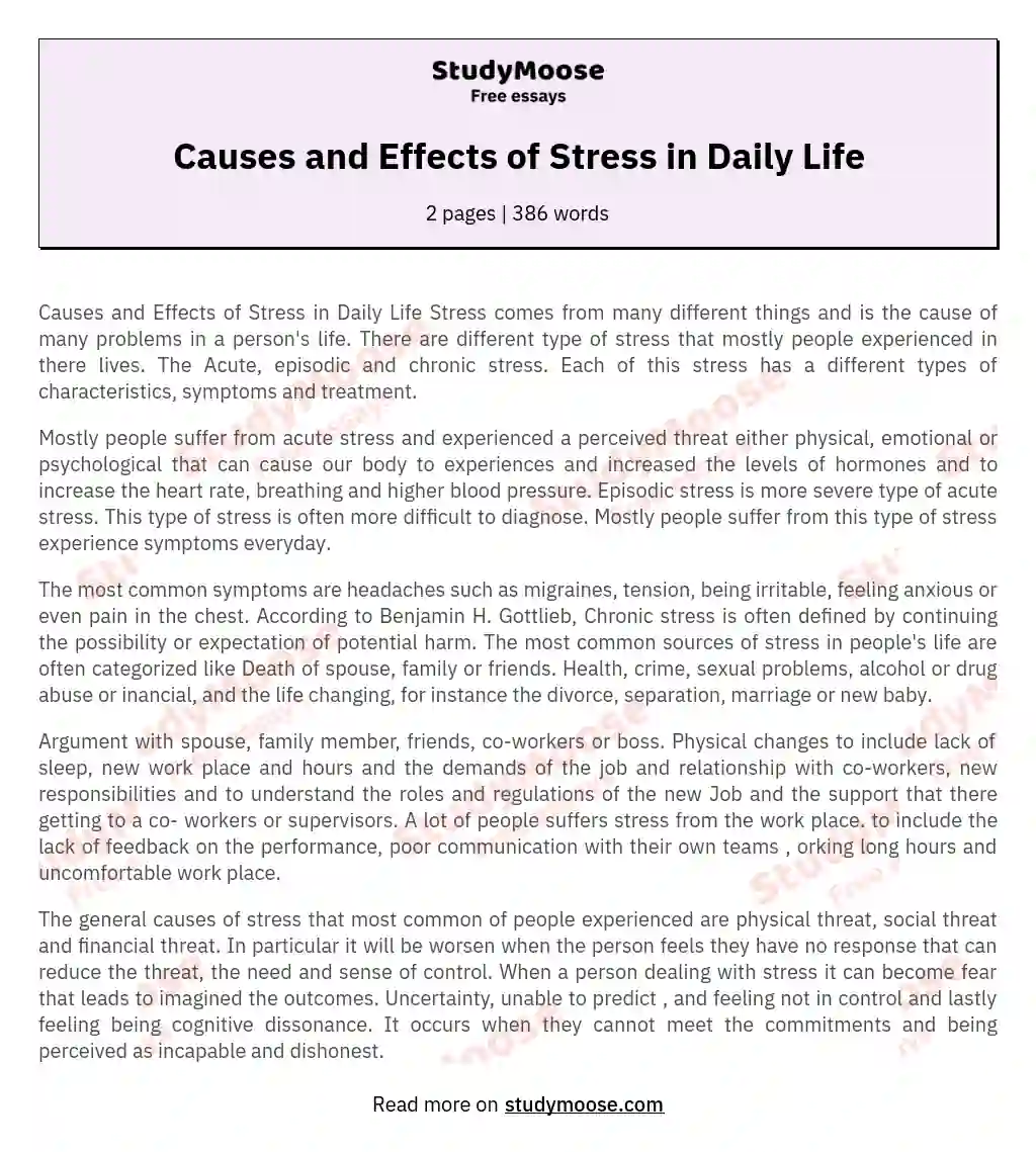 essay about stress causes and effects