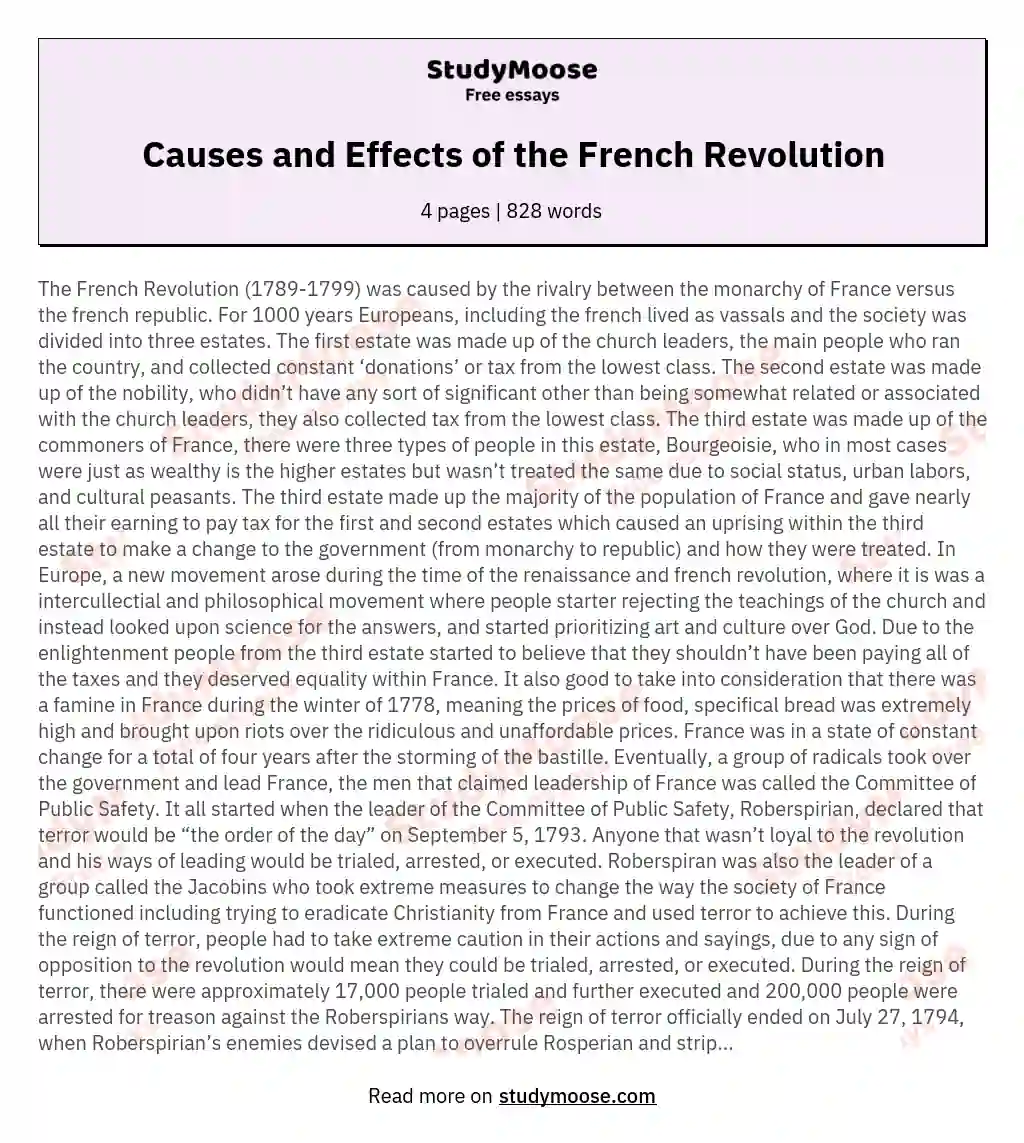history essay on the french revolution