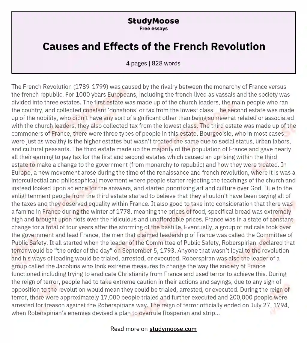 essay on causes of french revolution