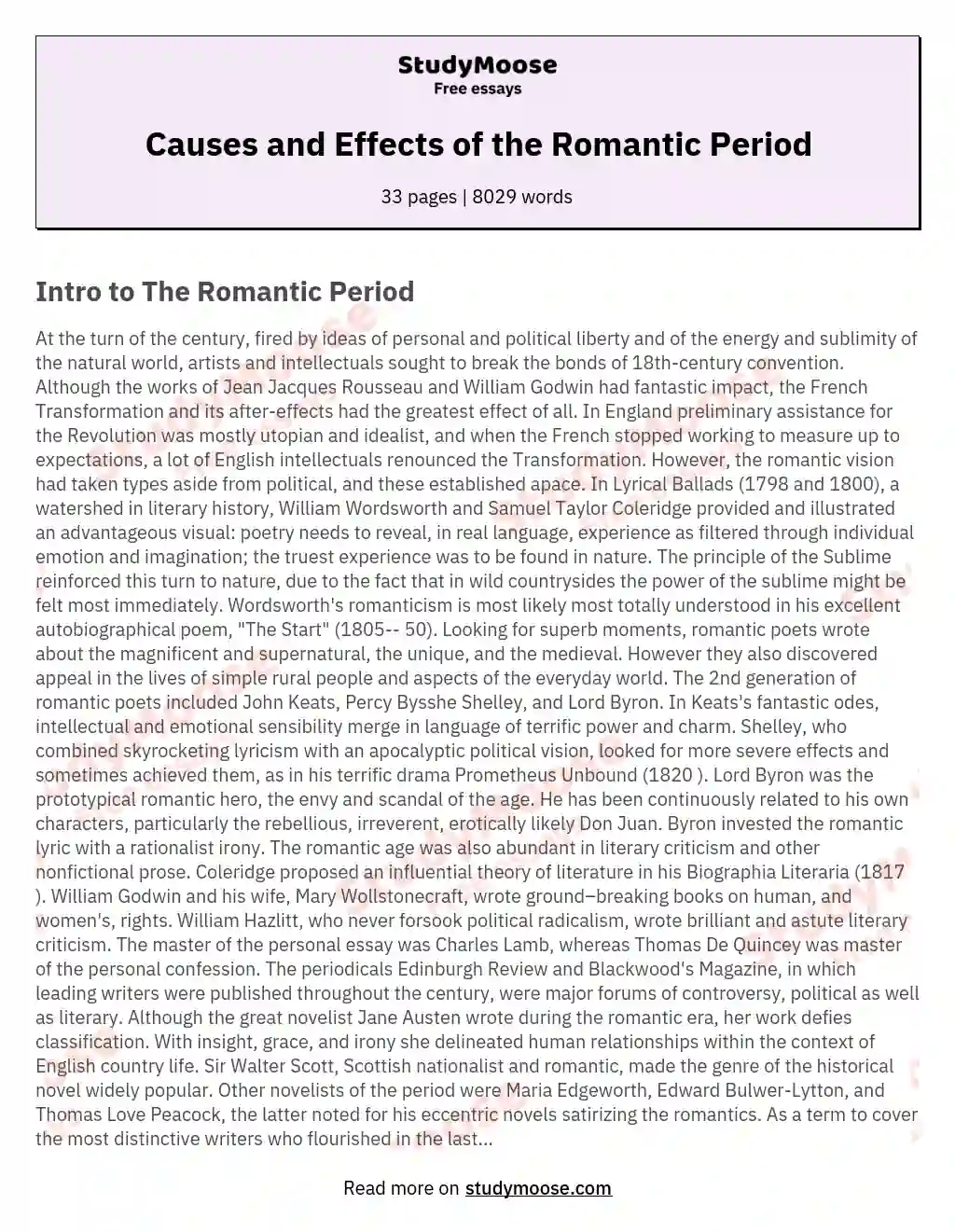 Causes and Effects of the Romantic Period essay