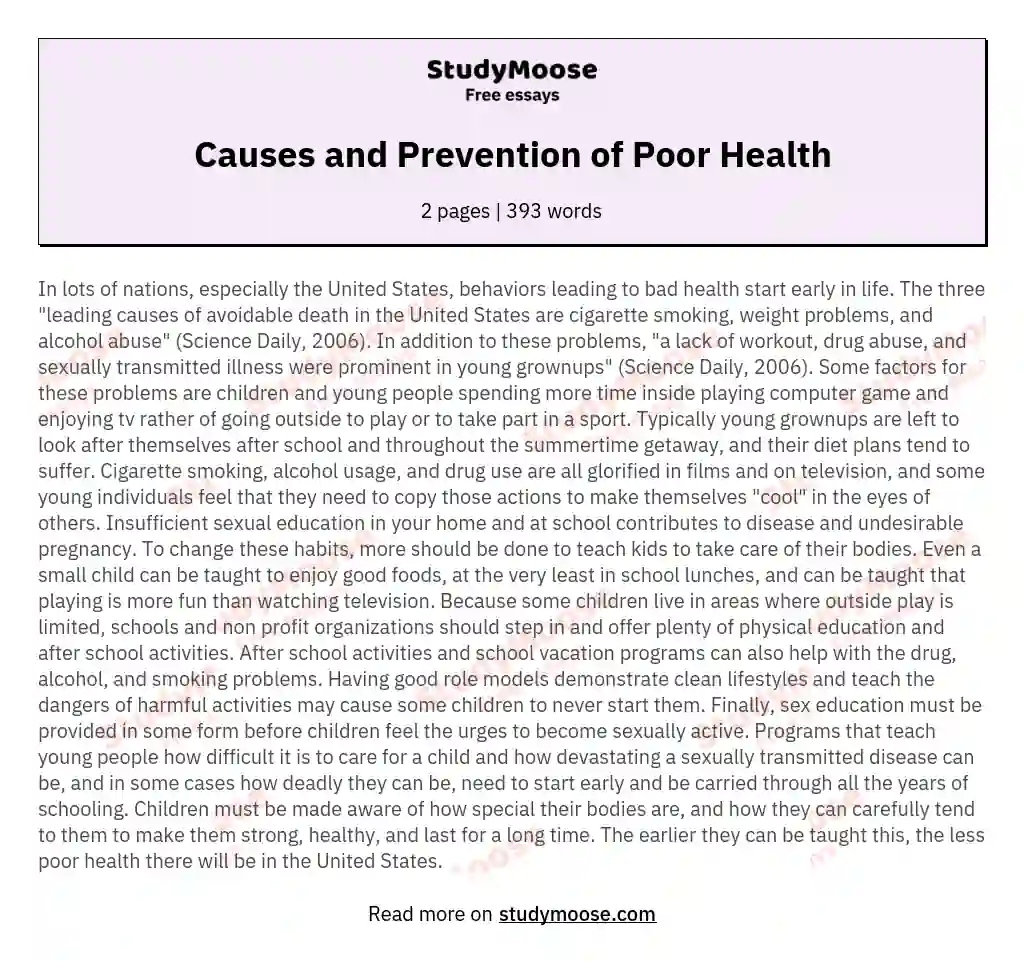 Causes and Prevention of Poor Health