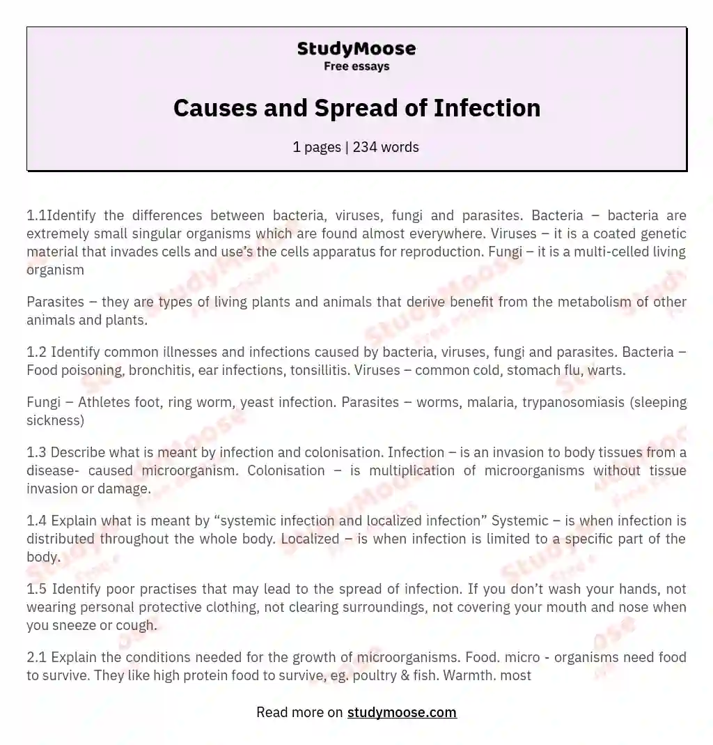 Causes and Spread of Infection essay