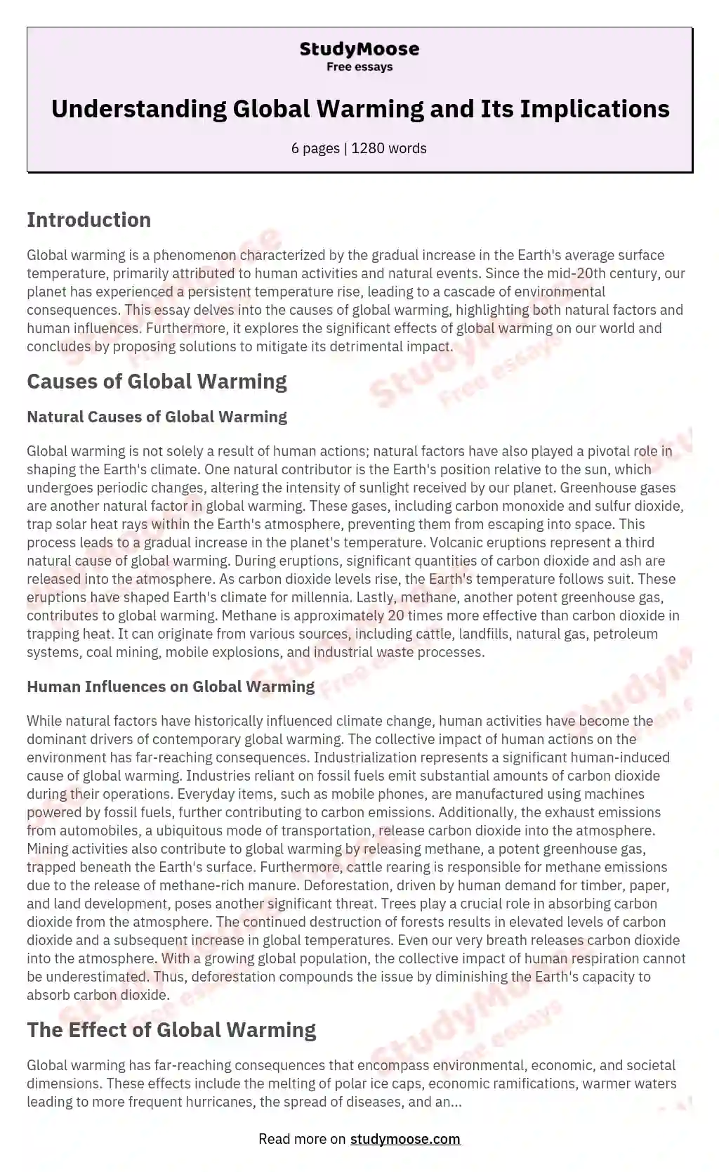 essay on global warming and its impact