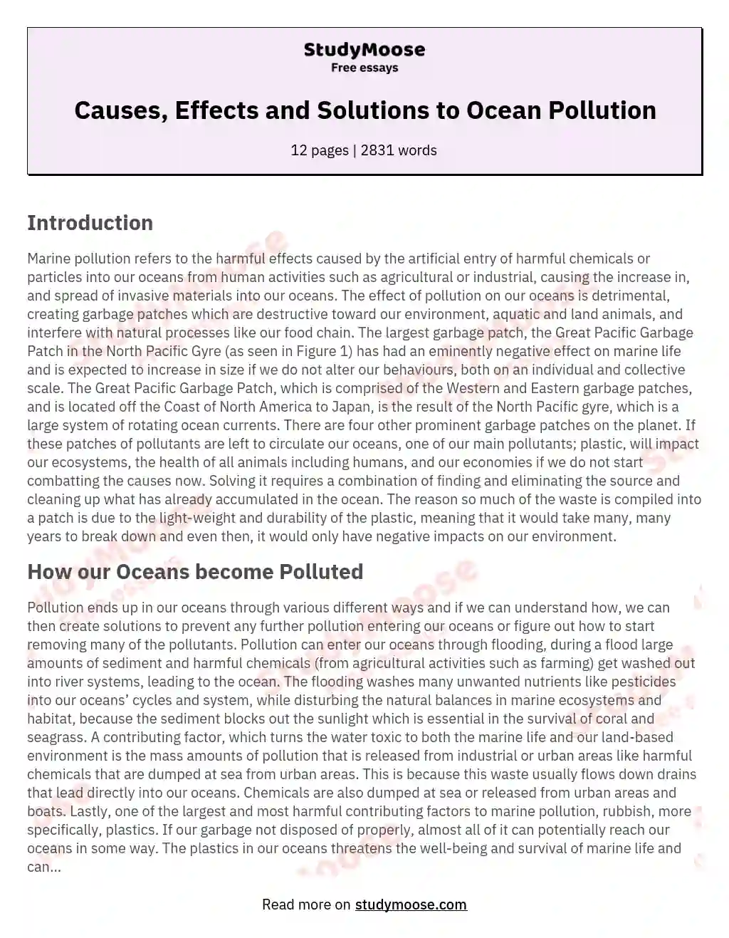 ocean pollution thesis statement
