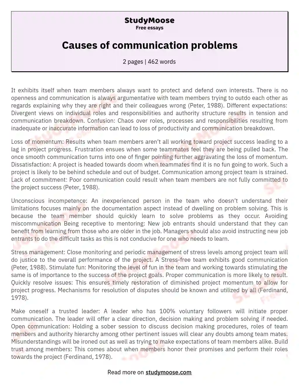 Causes of communication problems essay