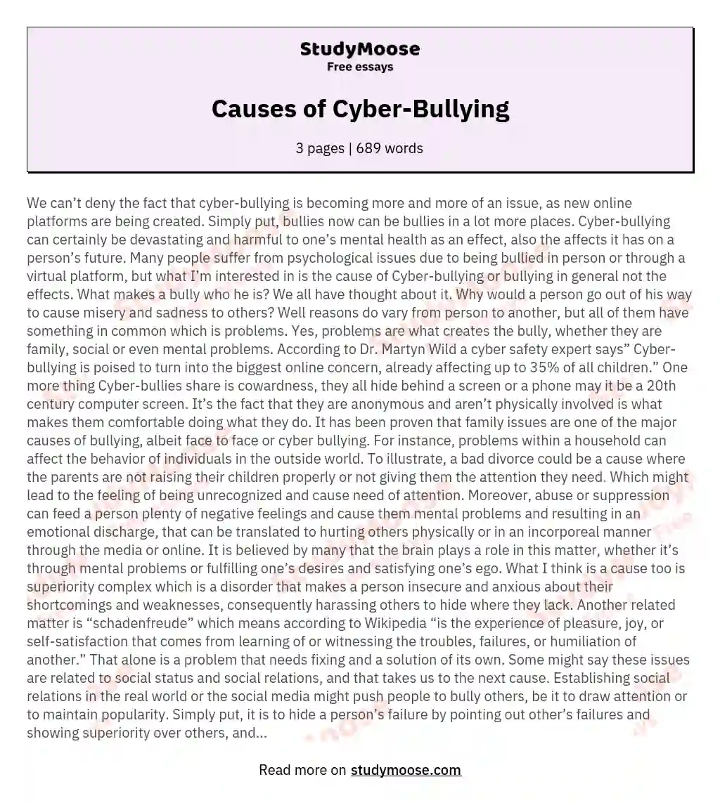 Causes of Cyber-Bullying