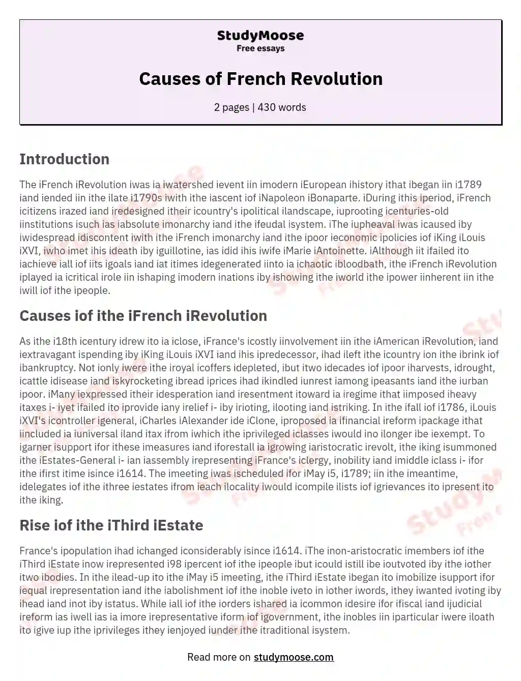 Causes of French Revolution essay