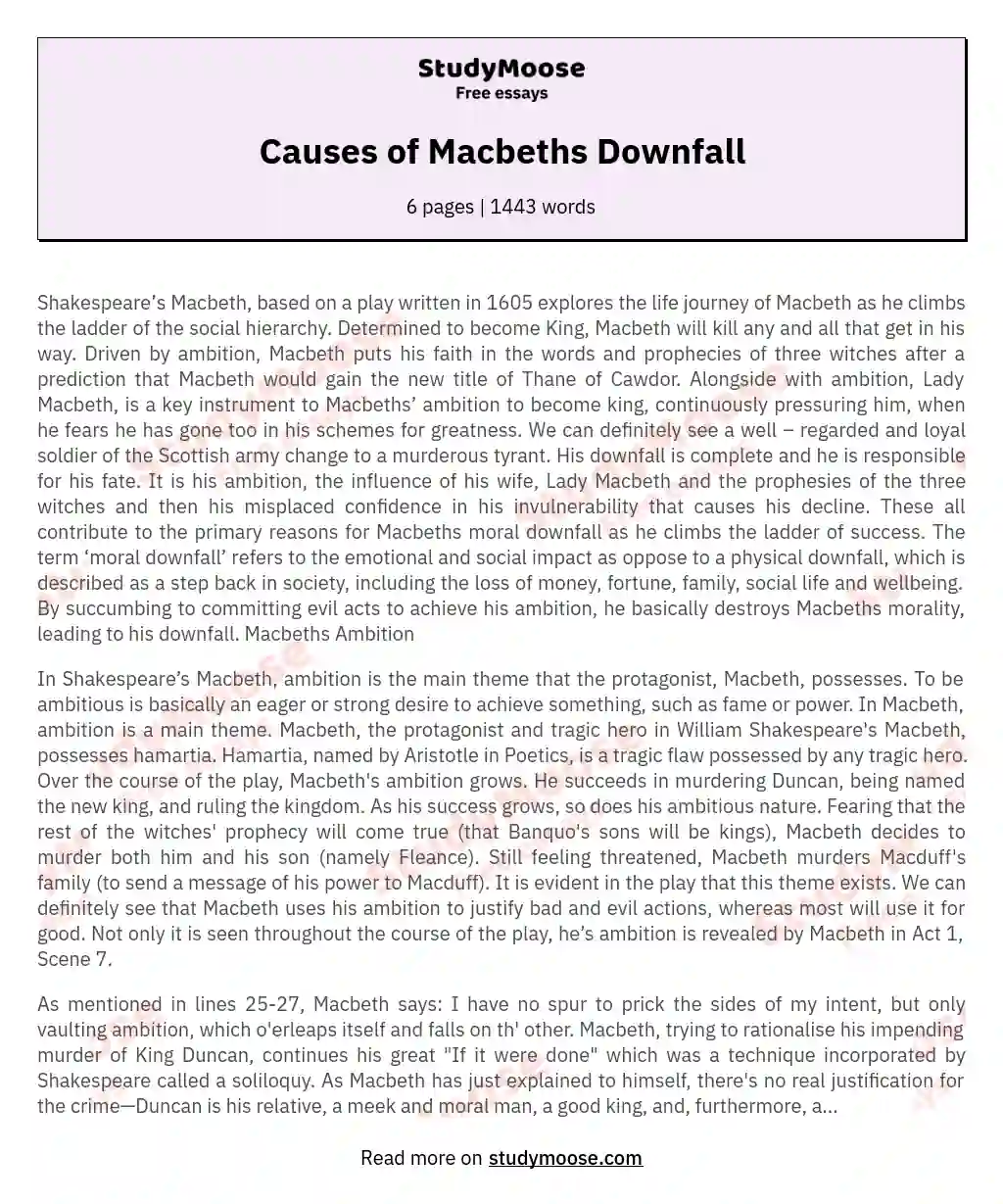 Causes of Macbeths Downfall essay