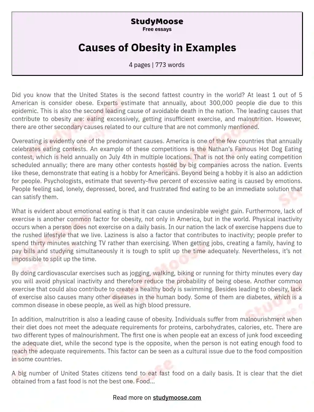 Causes of Obesity in Examples essay