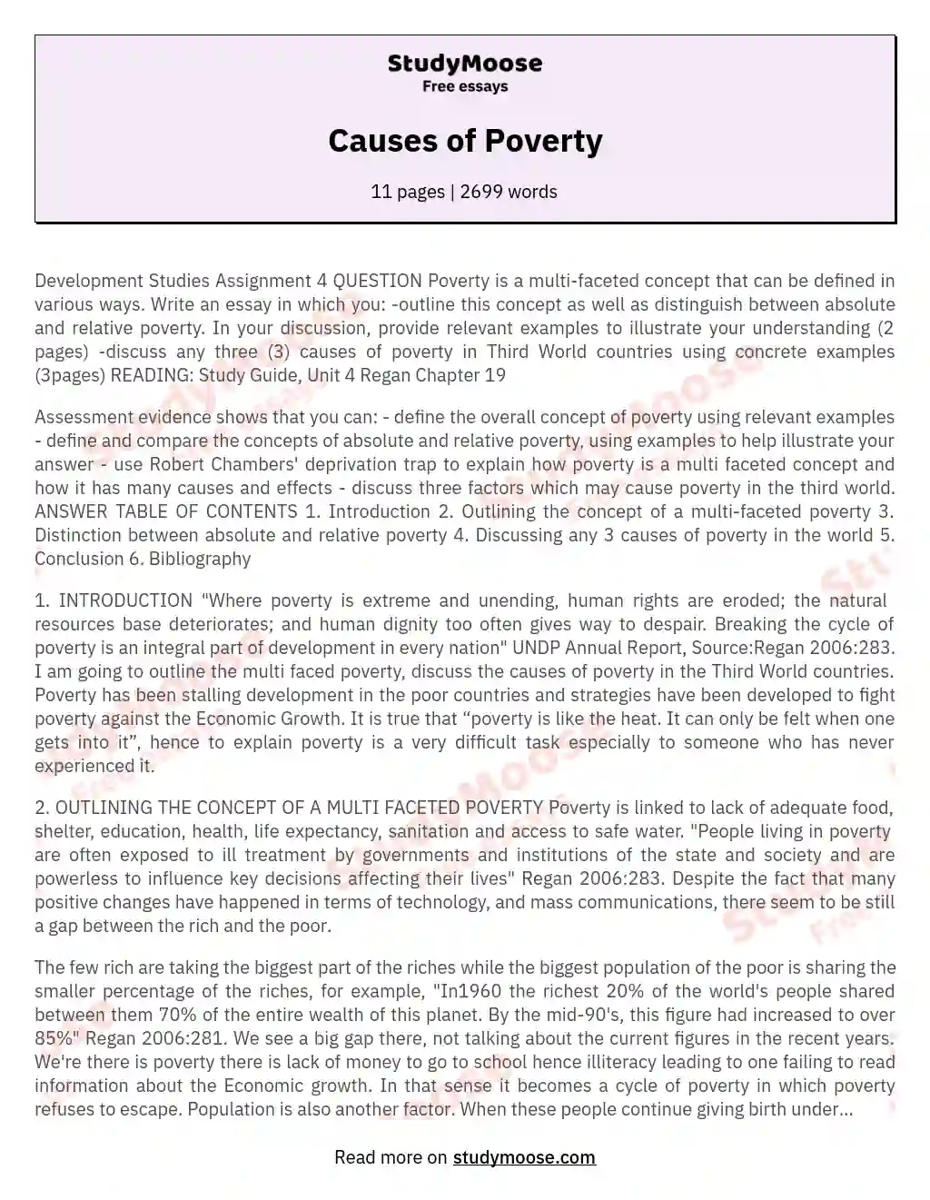 Causes of Poverty essay