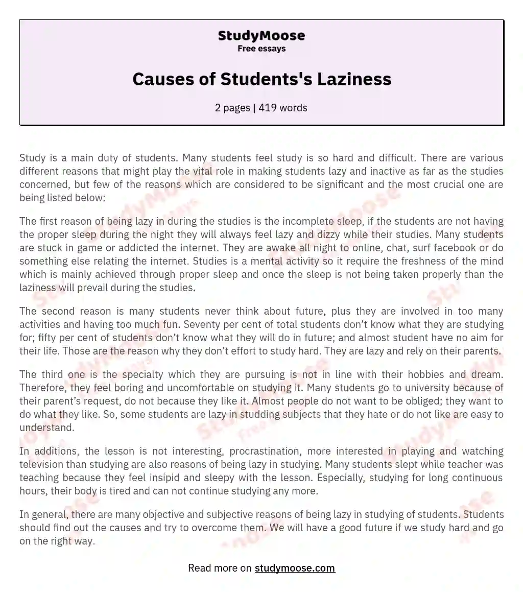 Causes of Students's Laziness essay