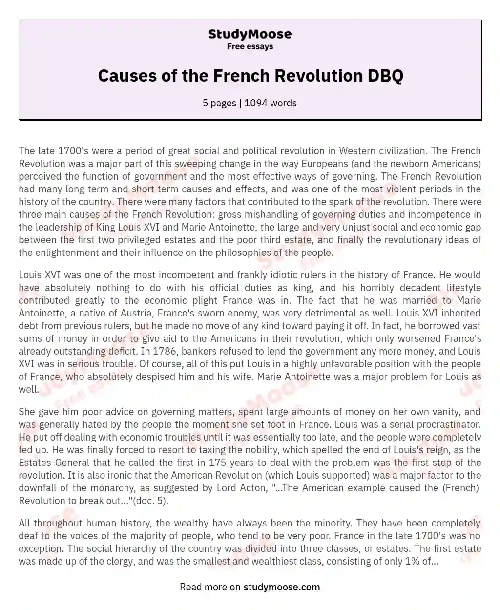 Causes of the French Revolution DBQ essay