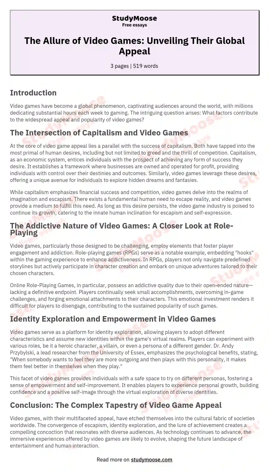The Allure of Video Games: Unveiling Their Global Appeal essay