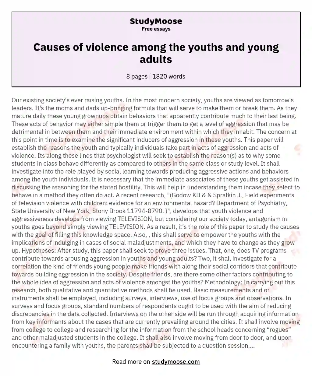 Causes of violence among the youths and young adults