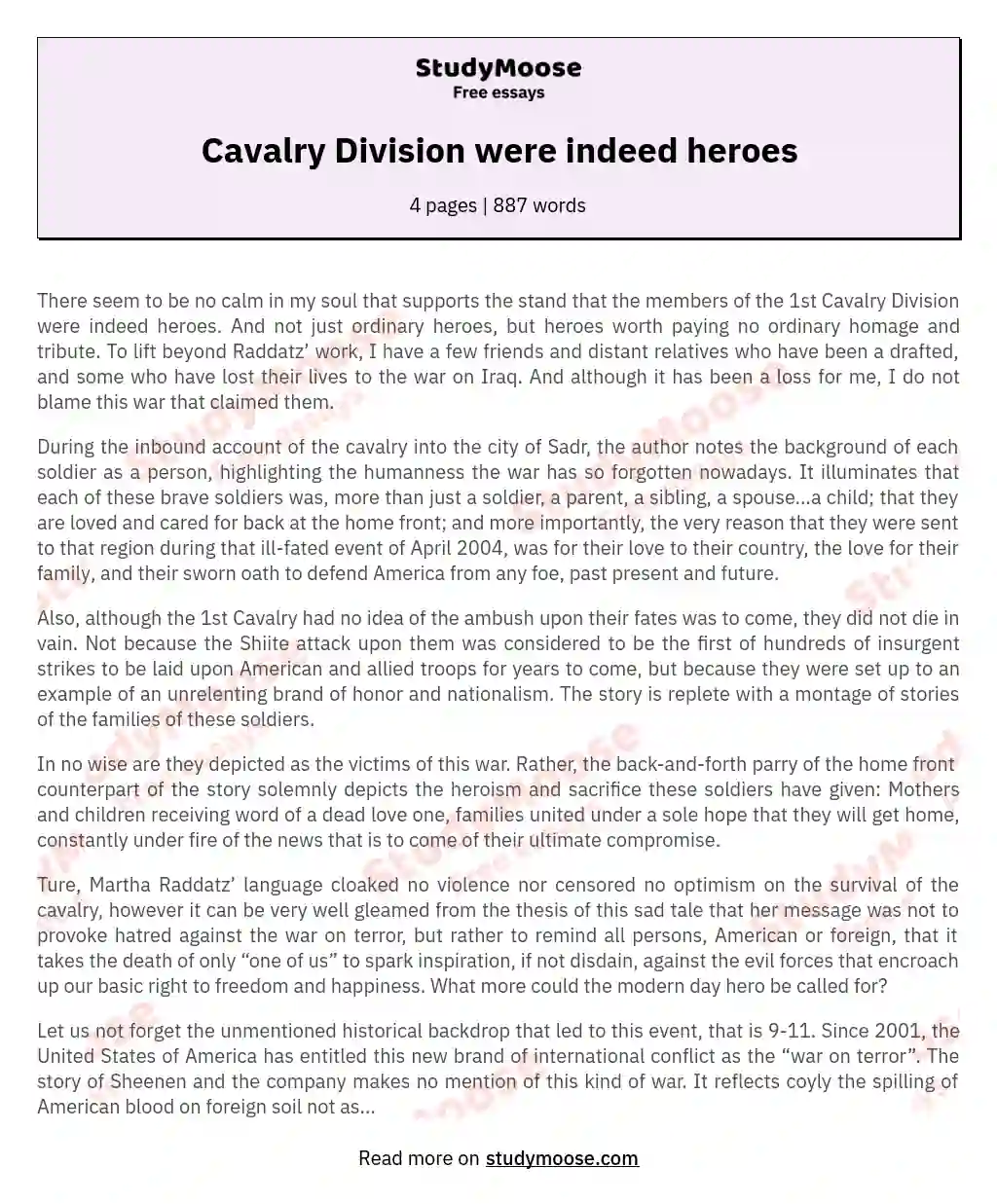 Cavalry Division were indeed heroes essay