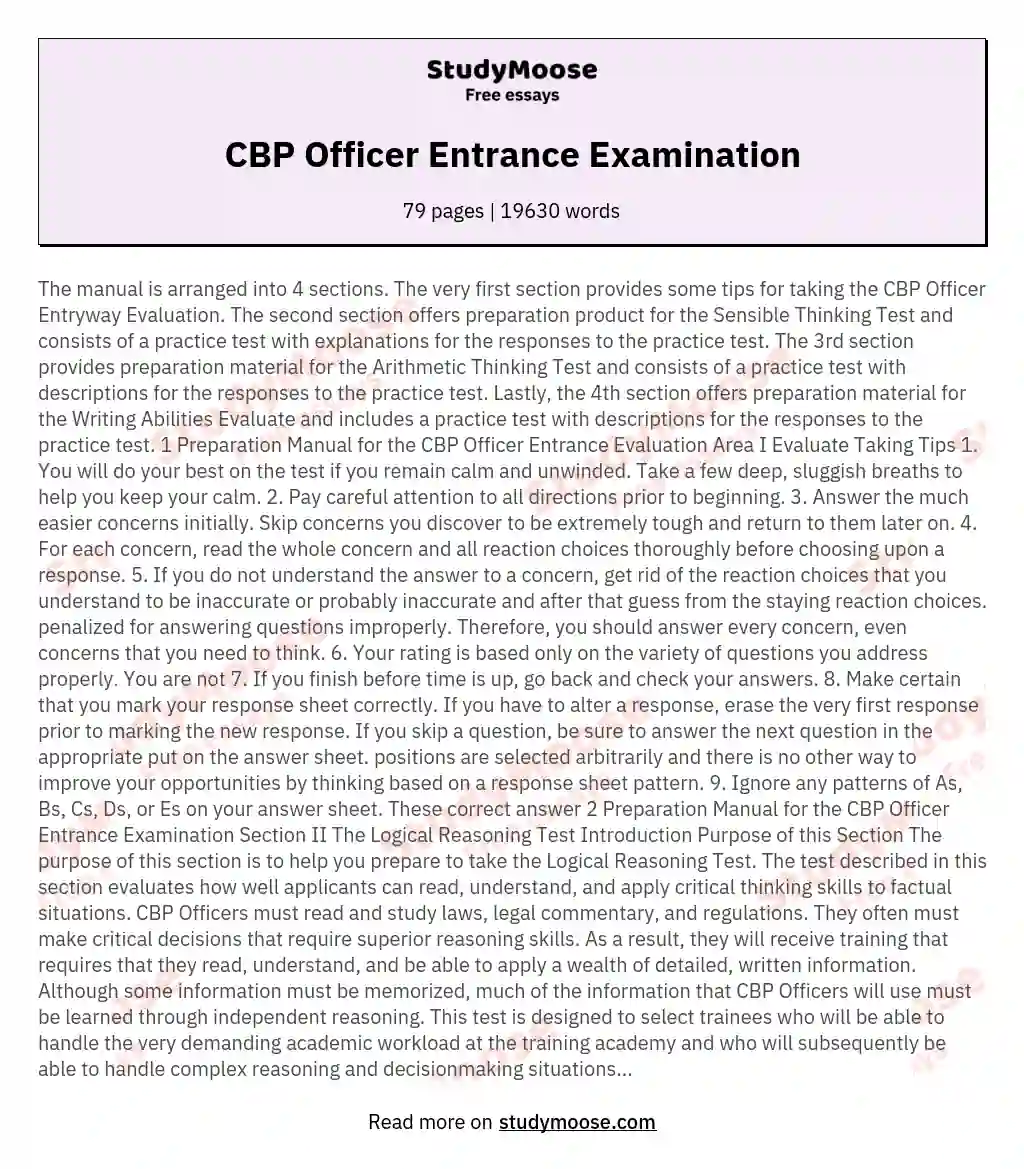 CBP Officer Entrance Examination essay