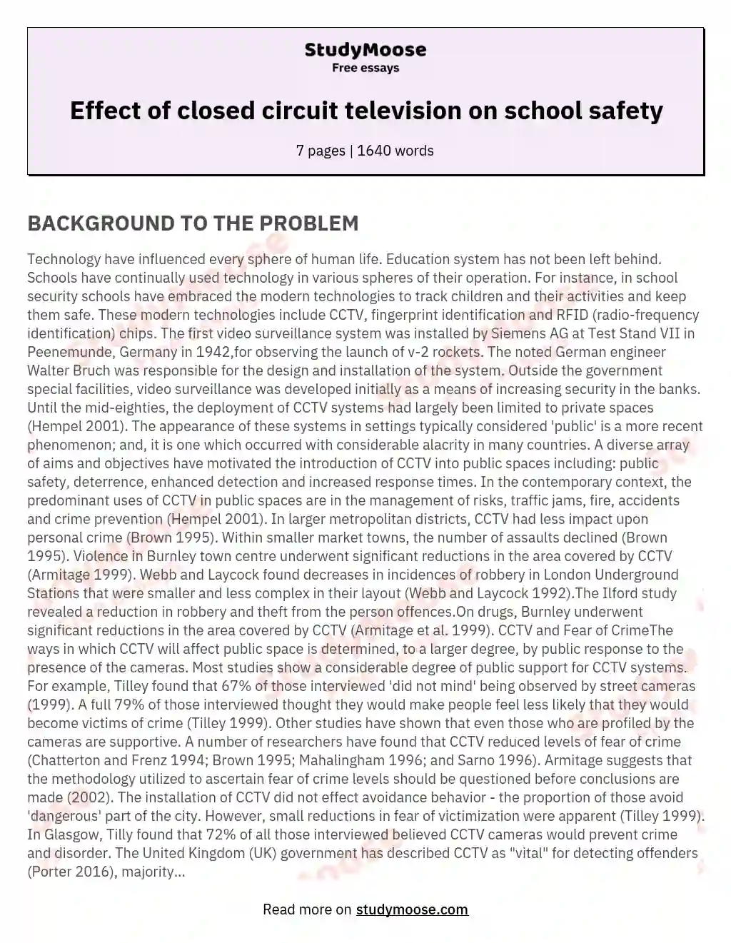 Effect of closed circuit television on school safety essay