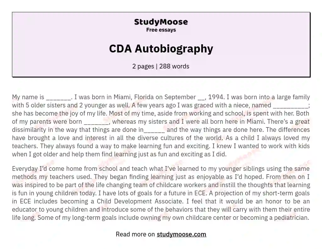 CDA Autobiography essay