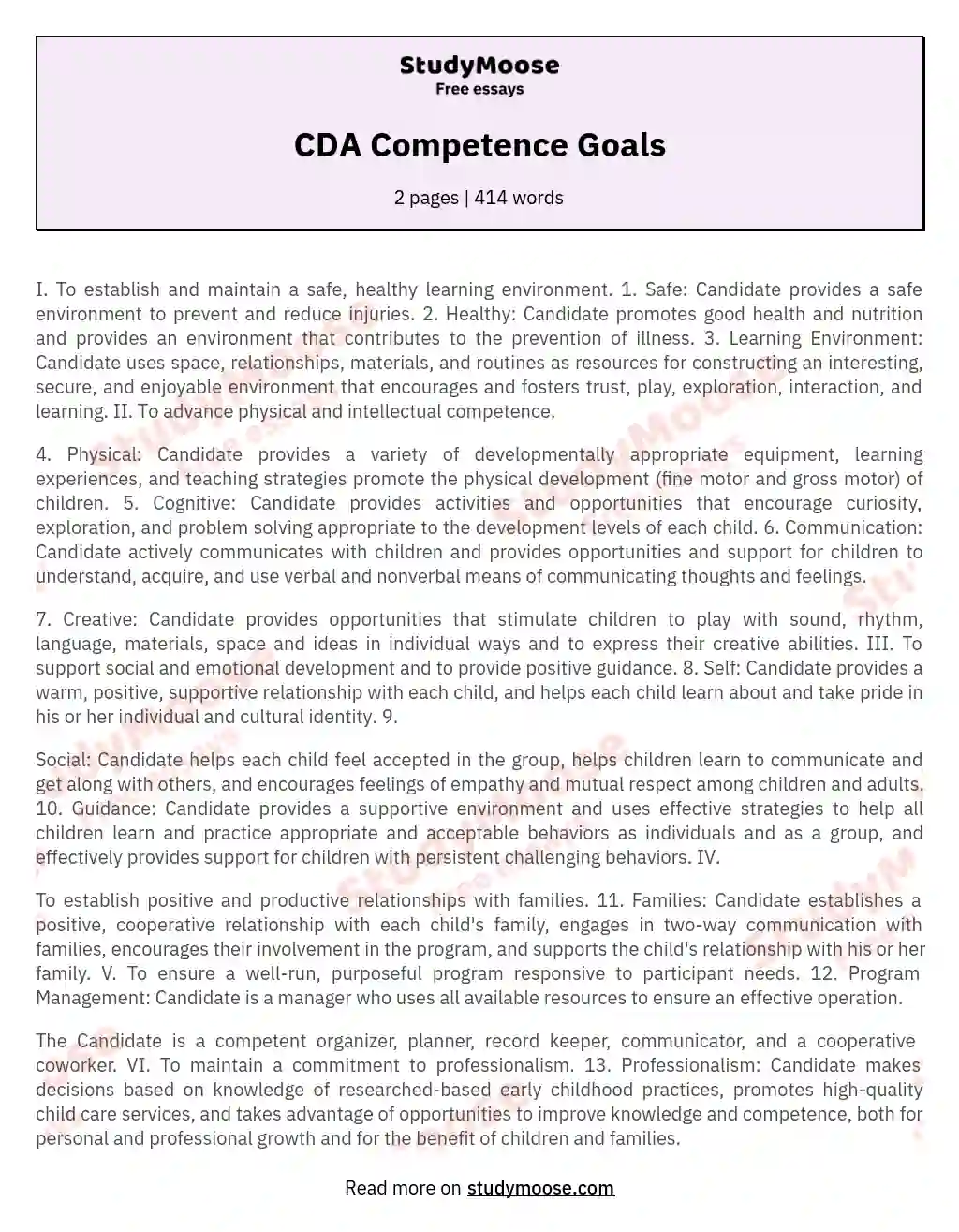 CDA Competence Goals essay