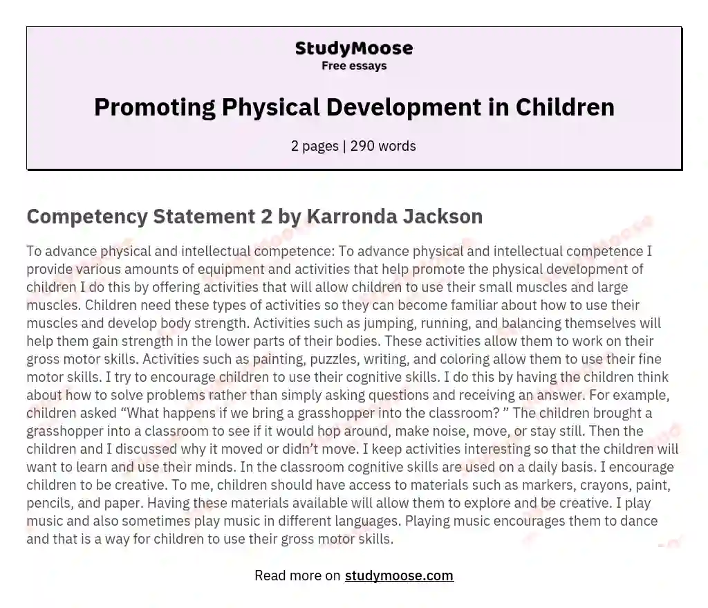 Promoting Physical Development in Children essay