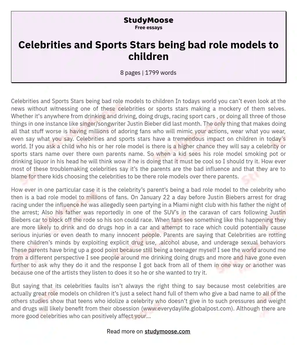 Celebrities and Sports Stars being bad role models to children essay