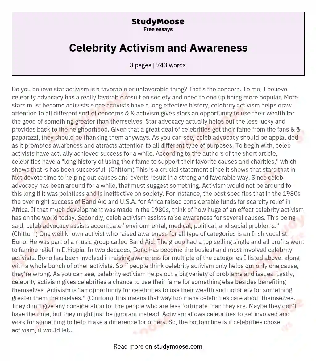 Celebrity Activism and Awareness essay