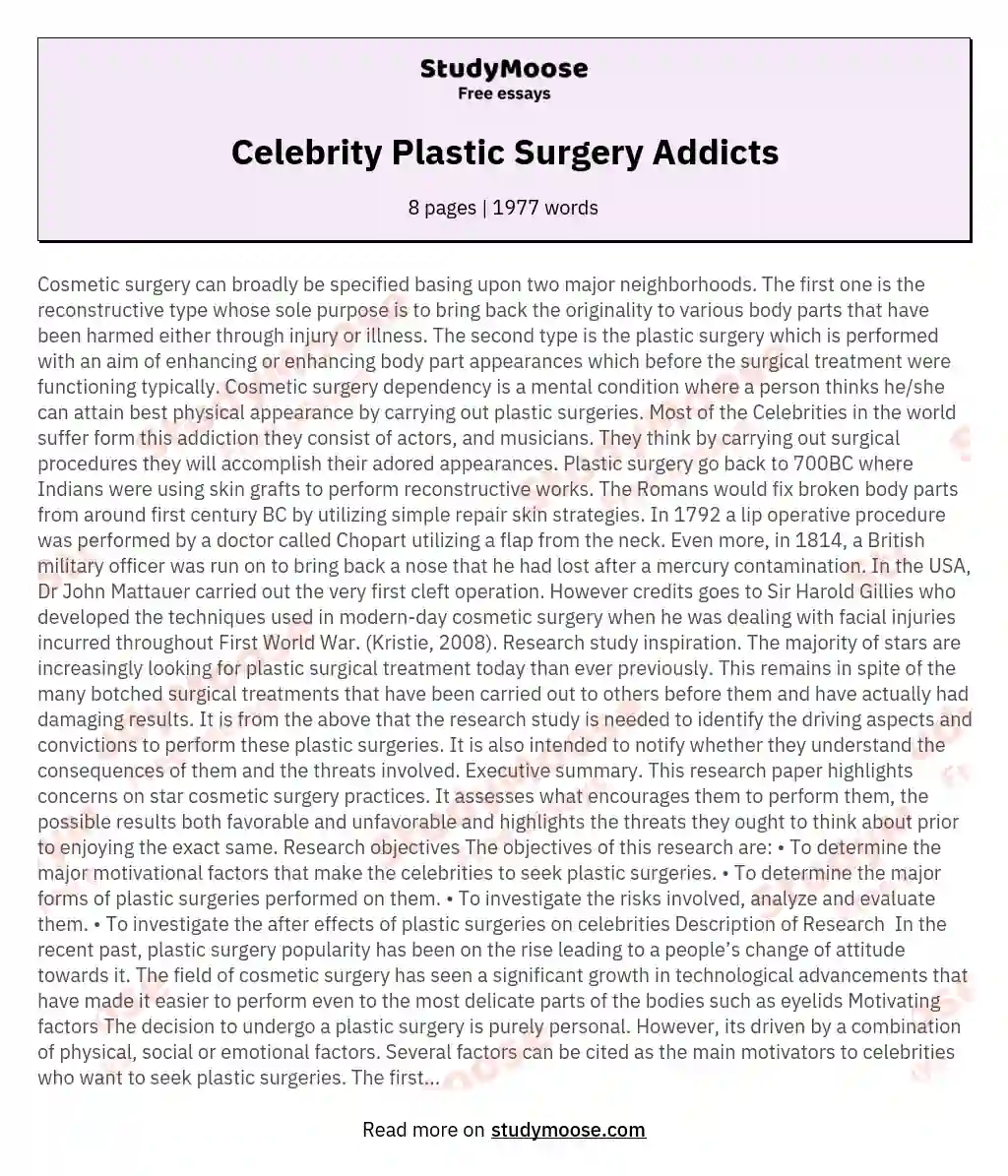 Celebrity Plastic Surgery Addicts essay