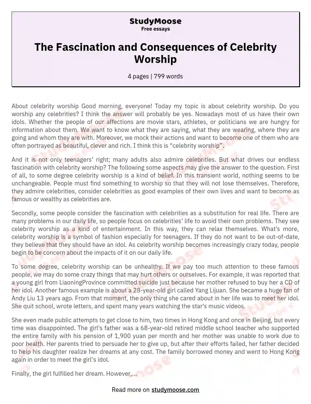 The Fascination and Consequences of Celebrity Worship essay
