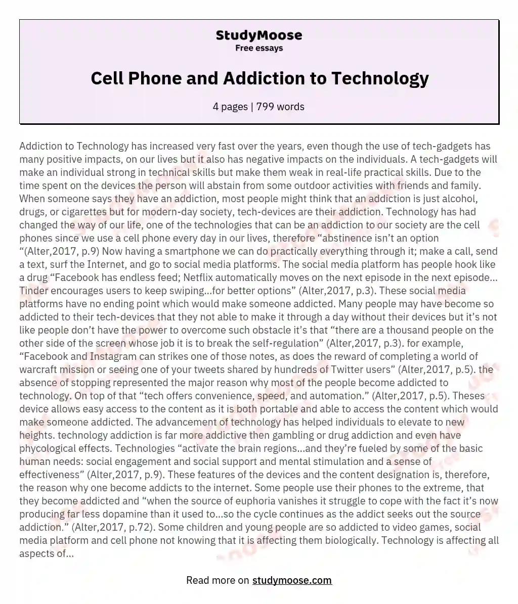 Cell Phone and Addiction to Technology