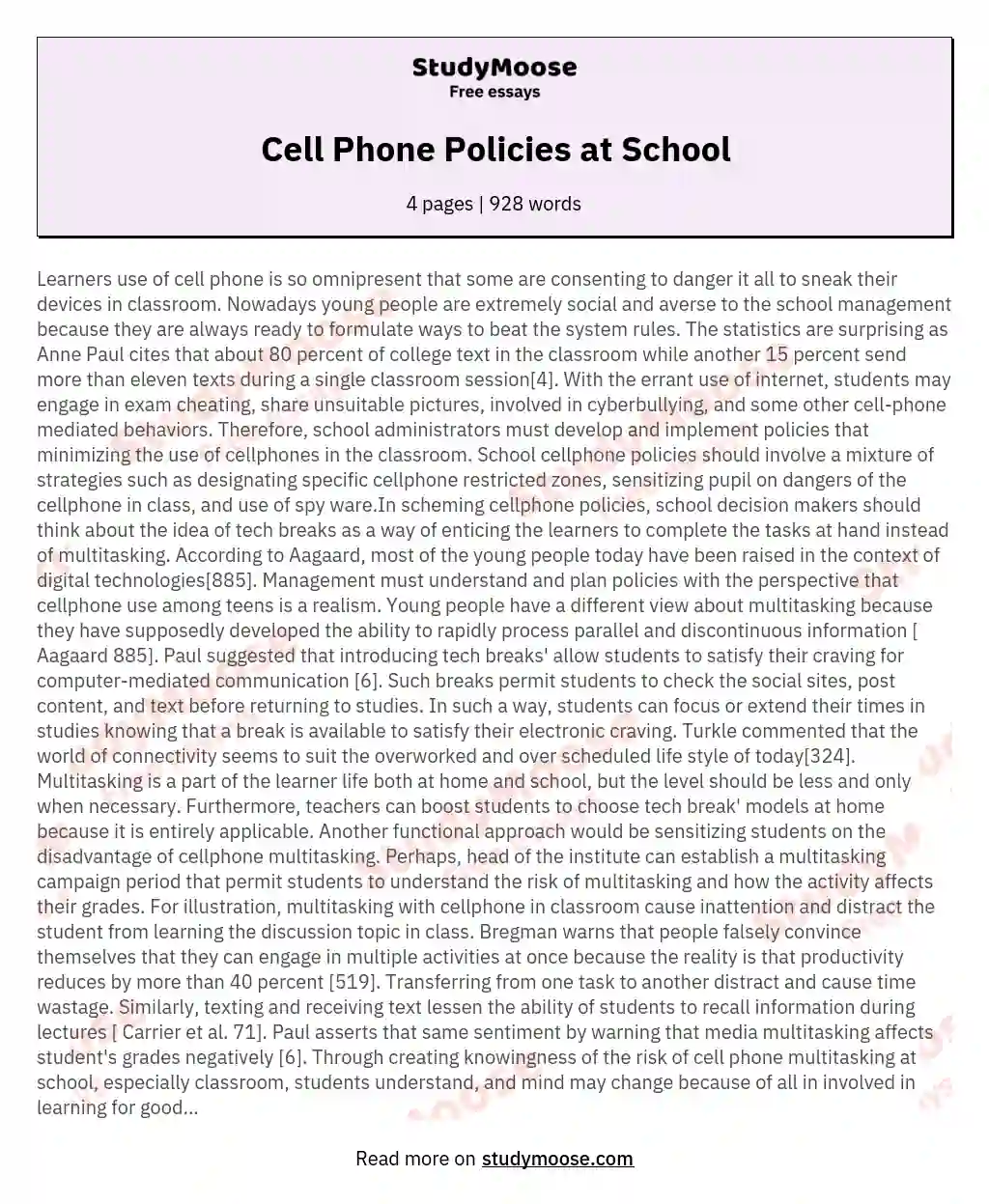 Cell Phone Policies at School