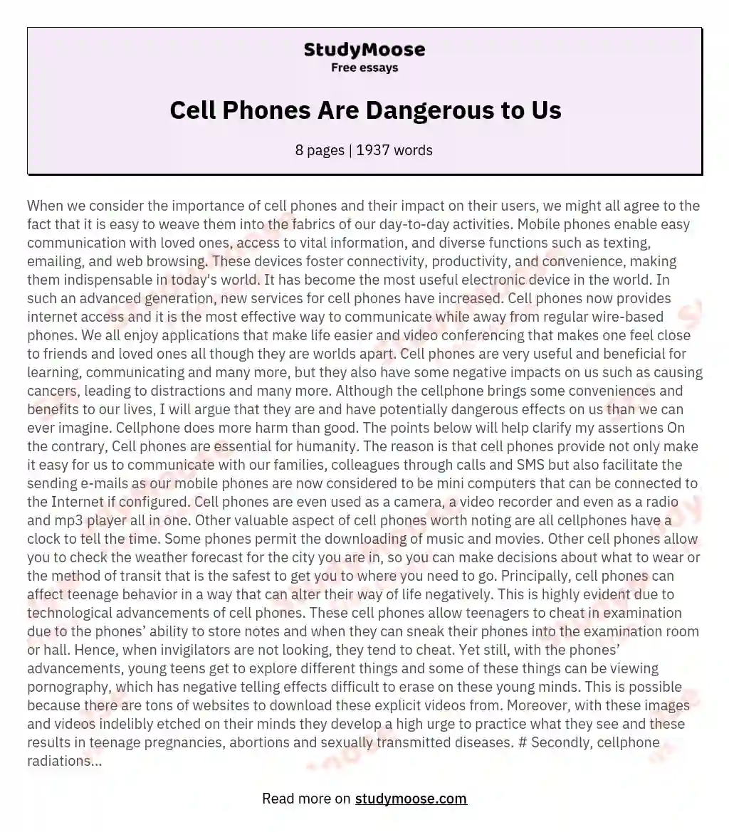 Cell Phones Are Dangerous to Us essay