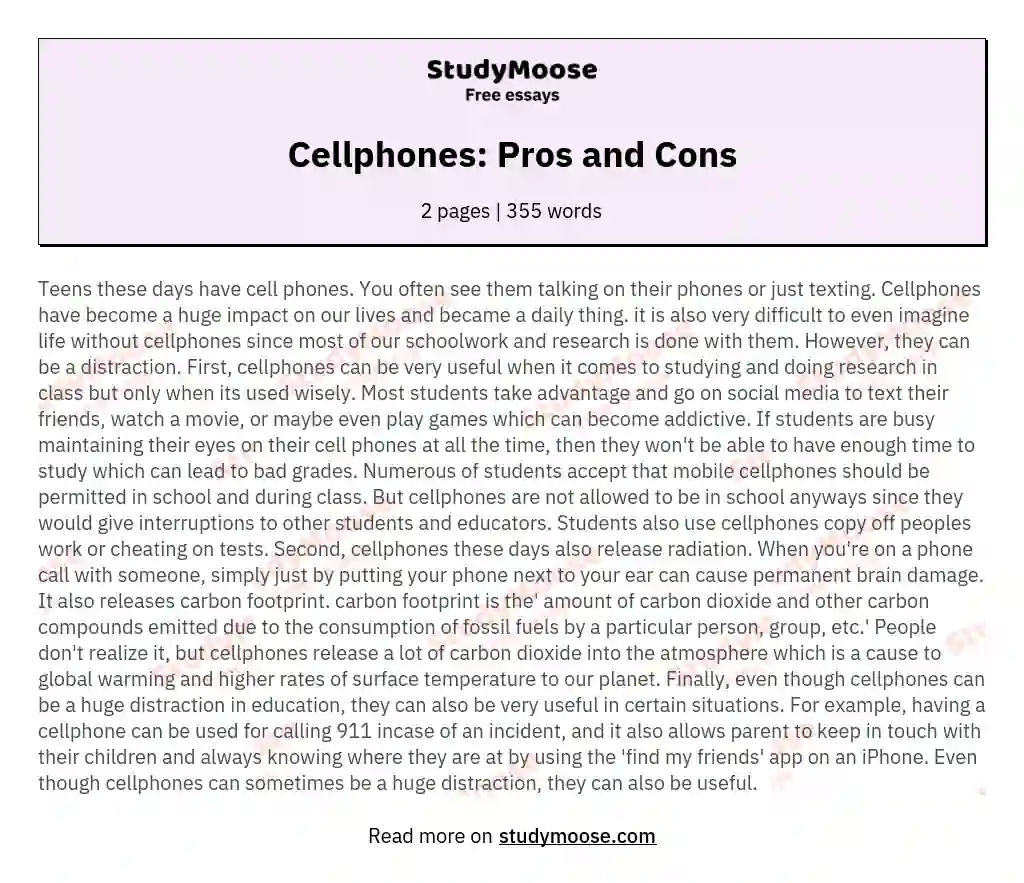 Cellphones: Pros and Cons essay