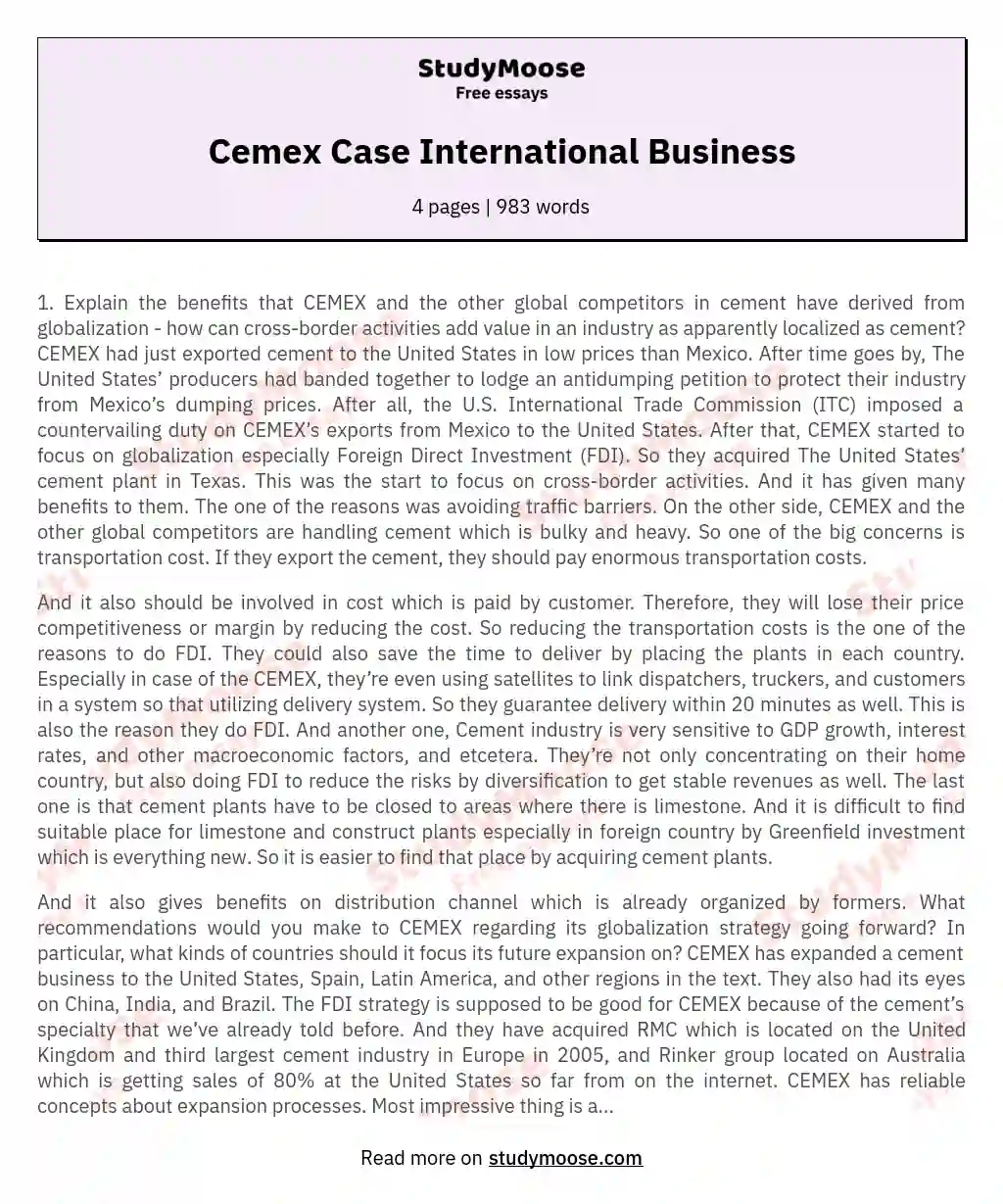 Cemex Case International Business essay
