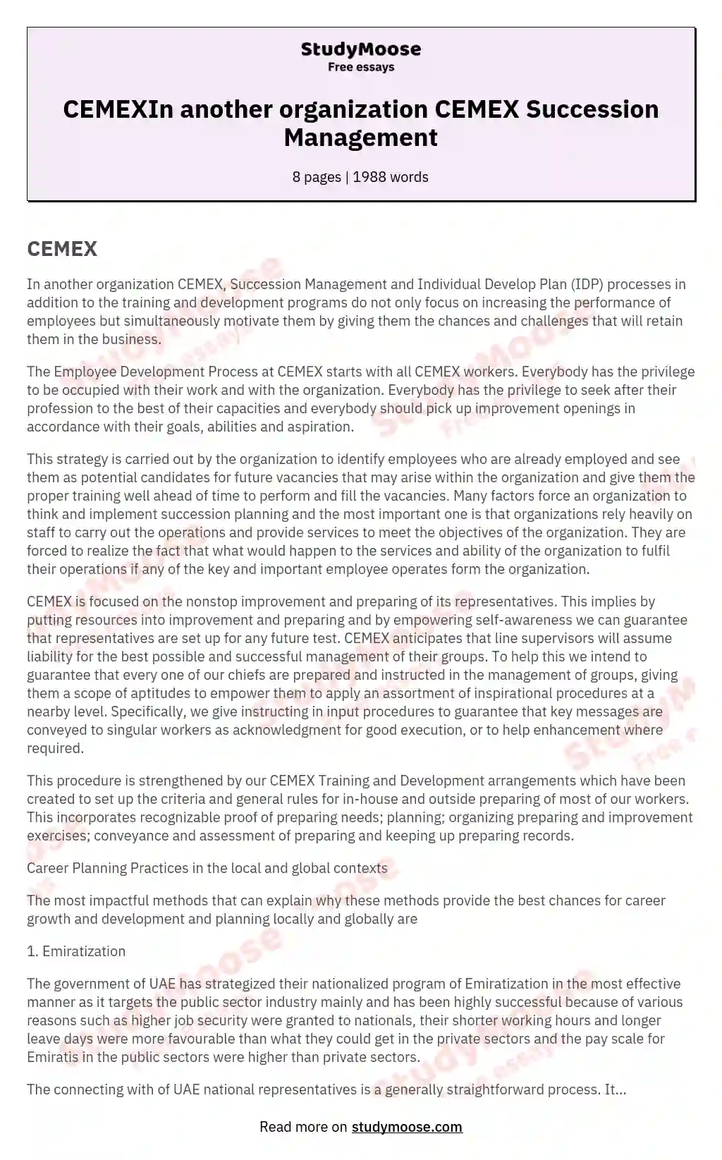 CEMEXIn another organization CEMEX Succession Management essay