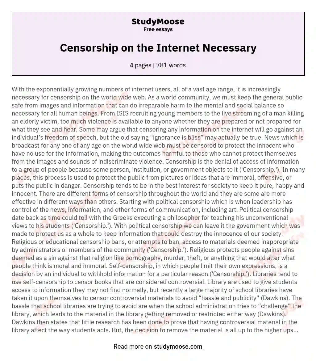 internet censorship essay research paper
