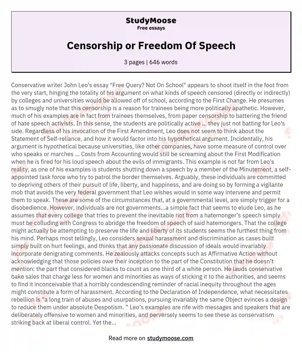 freedom of expression and censorship essay