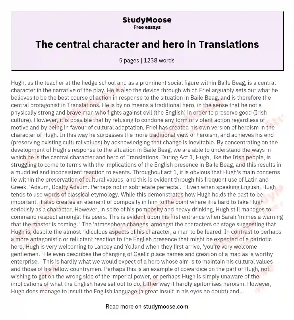 The central character and hero in Translations essay