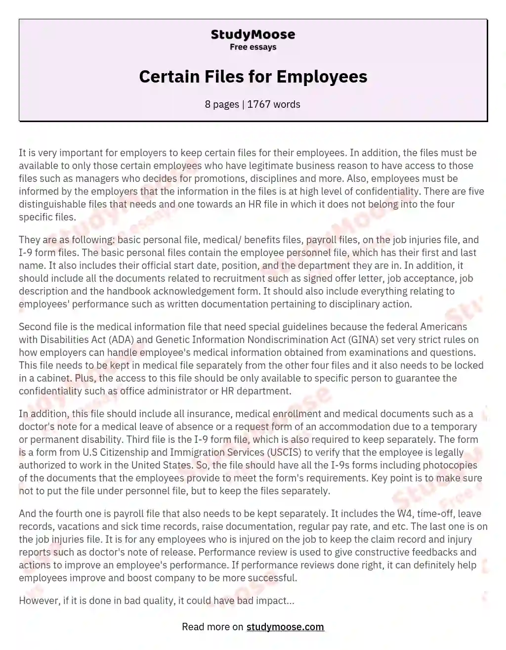 Certain Files for Employees essay