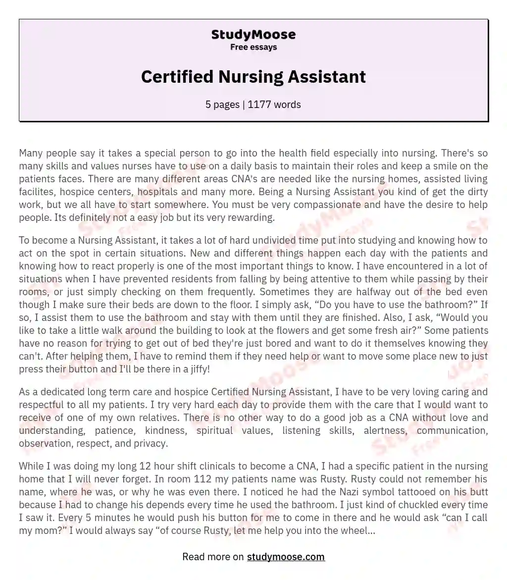 Certified Nursing Assistant essay