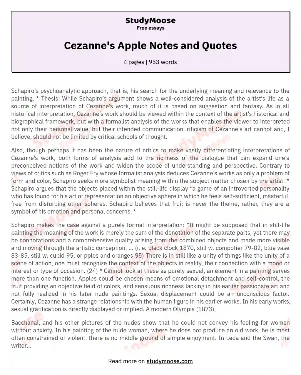Cezanne's Apple Notes and Quotes