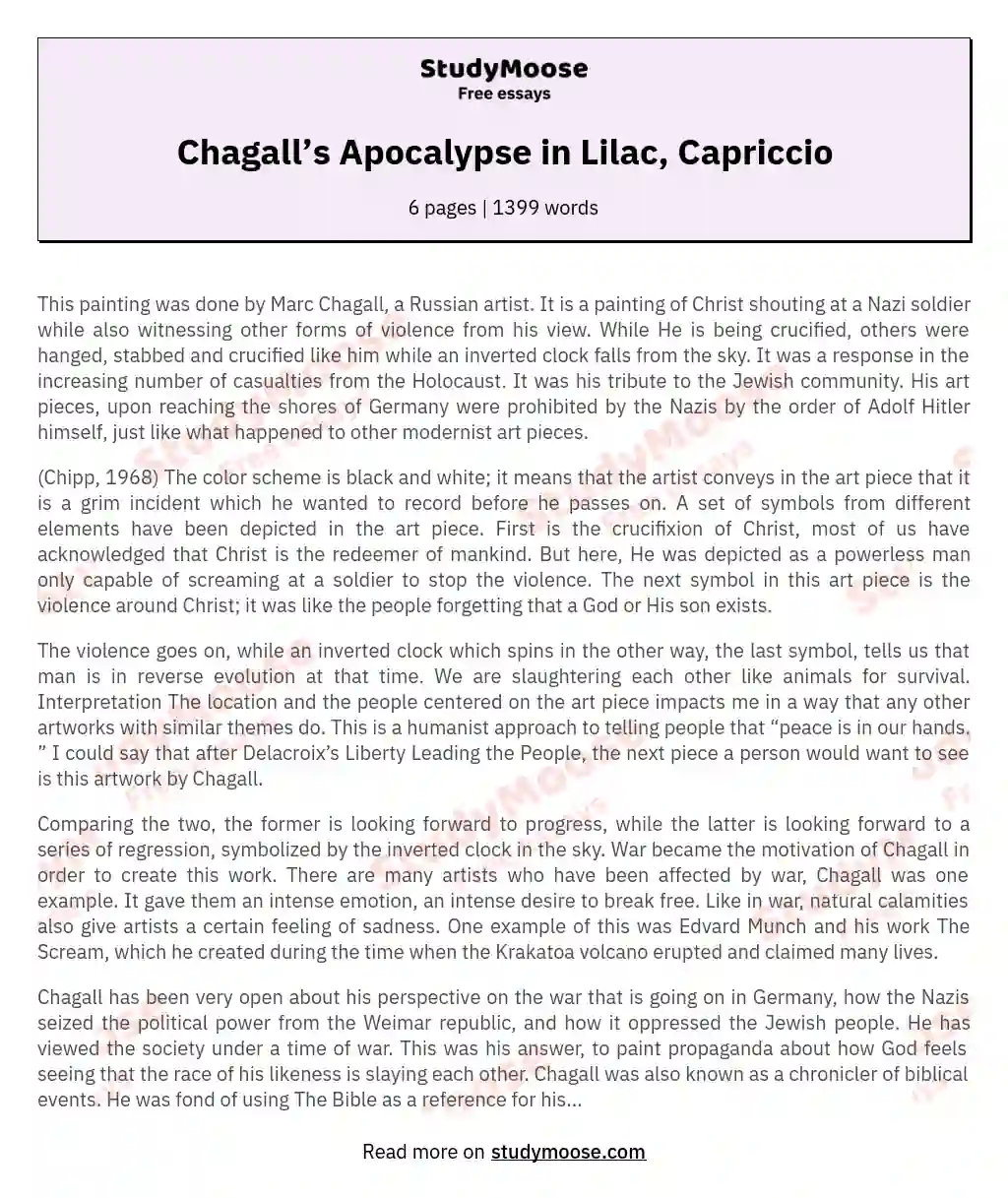 Chagall’s Apocalypse in Lilac, Capriccio essay