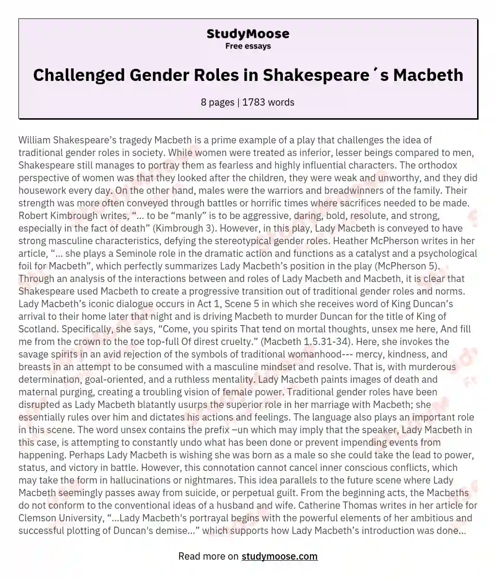 Challenged Gender Roles in Shakespeare´s Macbeth