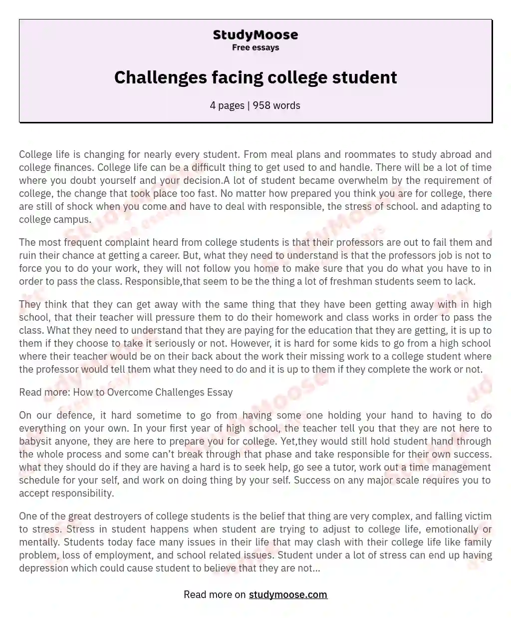 Challenges facing college student essay